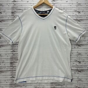 Robert Graham T Shirt V Neck Crowned Skulls Roses Short Sleeve White Men's XL